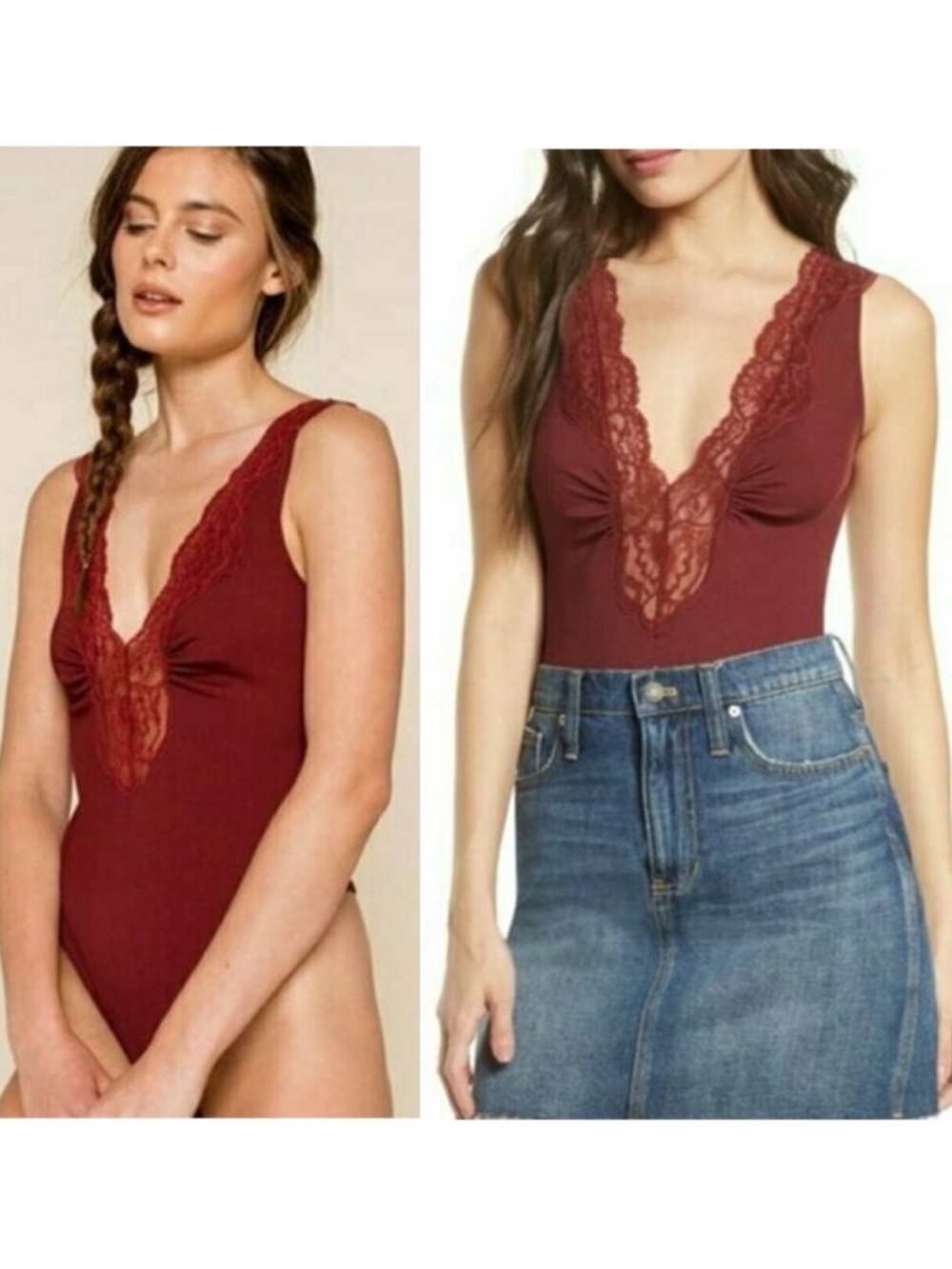 NWT Free People Intimately Women's First Call Bodysuit Pomegranite Wine - size S